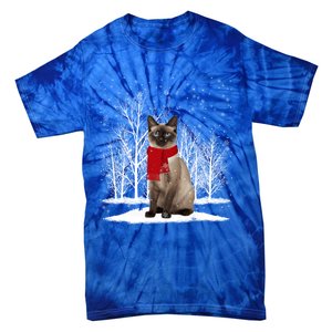 Funny Siamese Cat Wearing Ugly Christmas Scarf Xmas Cute Gift Tie-Dye T-Shirt