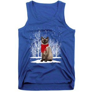 Funny Siamese Cat Wearing Ugly Christmas Scarf Xmas Cute Gift Tank Top