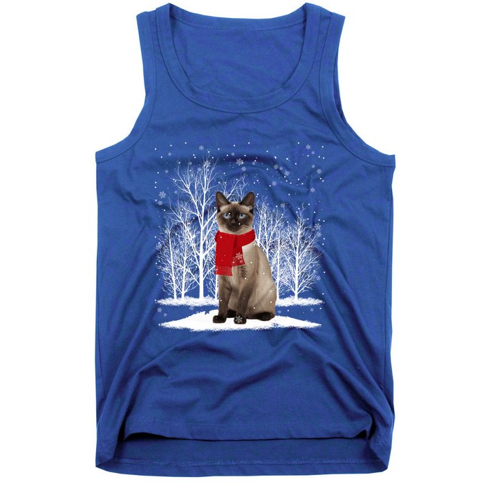 Funny Siamese Cat Wearing Ugly Christmas Scarf Xmas Cute Gift Tank Top