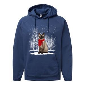 Funny Siamese Cat Wearing Ugly Christmas Scarf Xmas Cute Gift Performance Fleece Hoodie