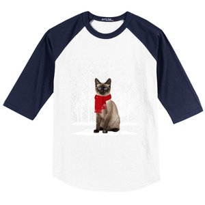 Funny Siamese Cat Wearing Ugly Christmas Scarf Xmas Cute Gift Baseball Sleeve Shirt