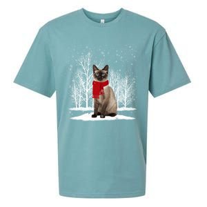 Funny Siamese Cat Wearing Ugly Christmas Scarf Xmas Cute Gift Sueded Cloud Jersey T-Shirt