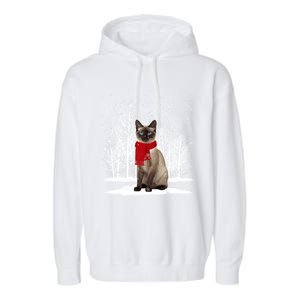 Funny Siamese Cat Wearing Ugly Christmas Scarf Xmas Cute Gift Garment-Dyed Fleece Hoodie