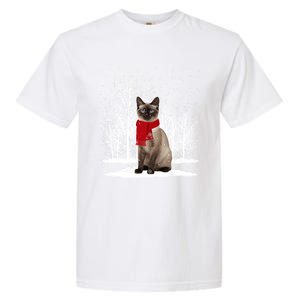 Funny Siamese Cat Wearing Ugly Christmas Scarf Xmas Cute Gift Garment-Dyed Heavyweight T-Shirt