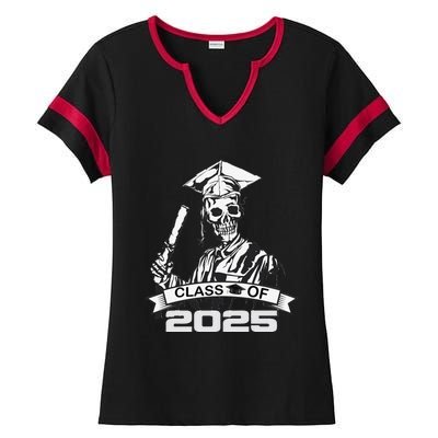 Funny Skeleton Class Of 2025 Senior Graduation 2025 Ladies Halftime Notch Neck Tee