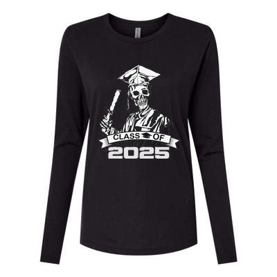 Funny Skeleton Class Of 2025 Senior Graduation 2025 Womens Cotton Relaxed Long Sleeve T-Shirt