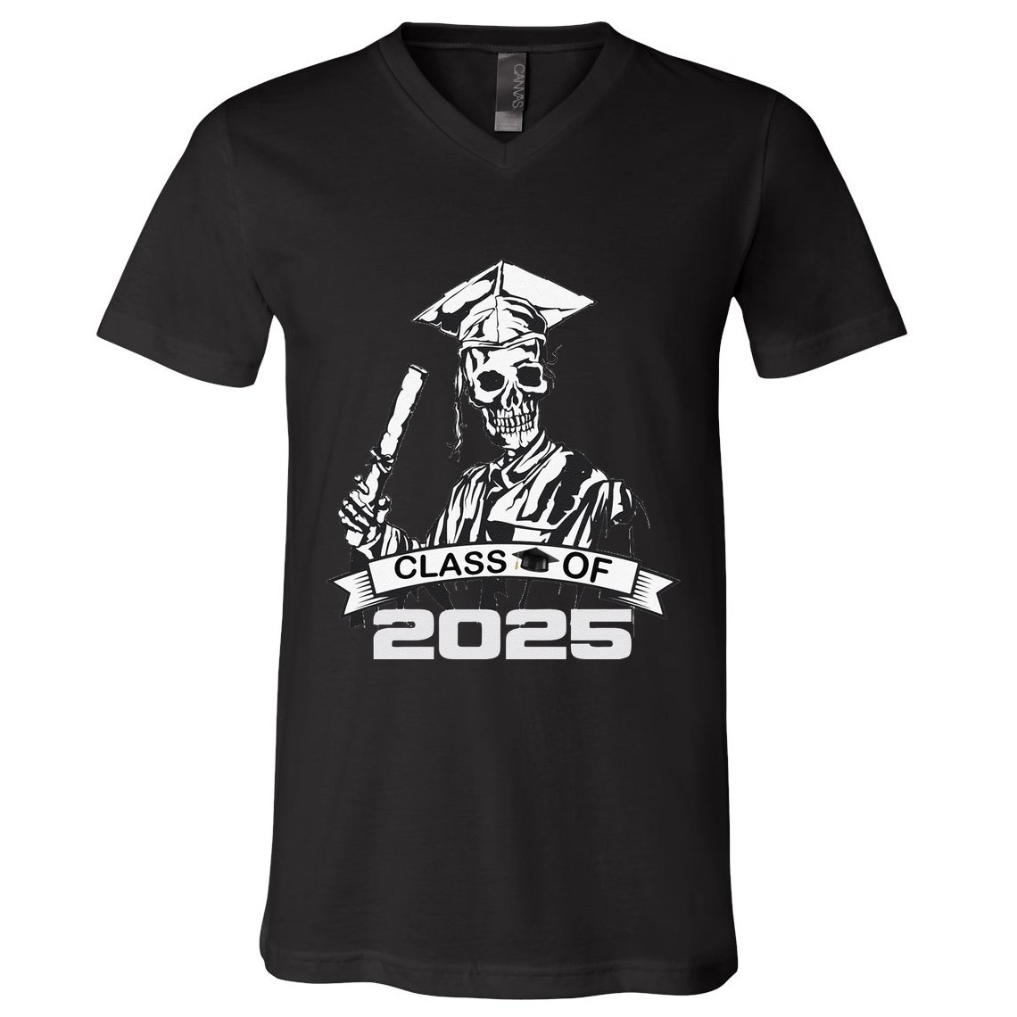 Funny Skeleton Class Of 2025 Senior Graduation 2025 V-Neck T-Shirt