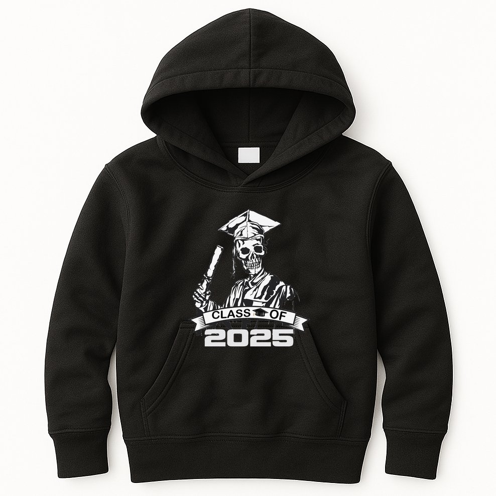 Funny Skeleton Class Of 2025 Senior Graduation 2025 Kids Hoodie