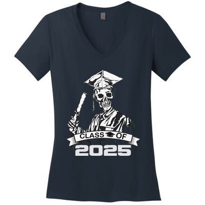 Funny Skeleton Class Of 2025 Senior Graduation 2025 Women's V-Neck T-Shirt