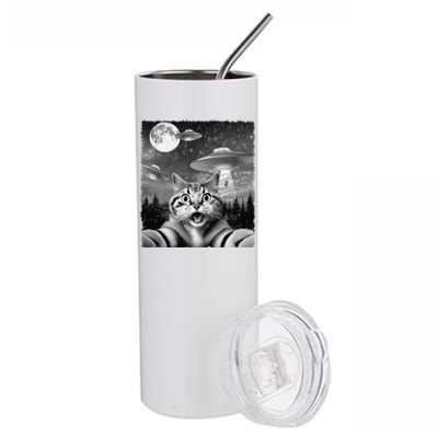 Funny Scared Cat Selfie With Ufos Gift Idea Stainless Steel Tumbler