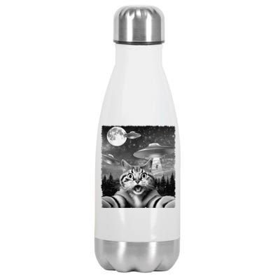 Funny Scared Cat Selfie With Ufos Gift Idea Stainless Steel Insulated Water Bottle