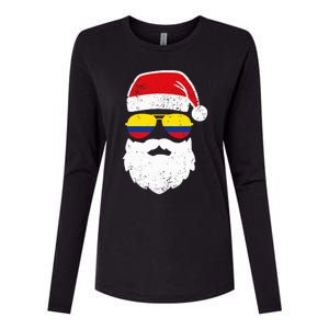 Funny Santa Claus Face Sunglasses Colombia Flag  Womens Cotton Relaxed Long Sleeve T-Shirt