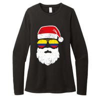 Funny Santa Claus Face Sunglasses Colombia Flag  Womens CVC Long Sleeve Shirt