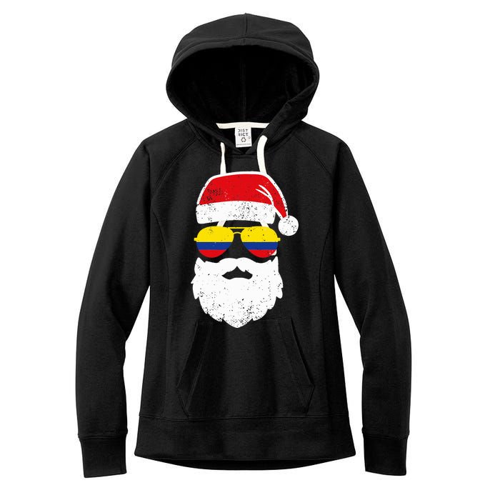 Funny Santa Claus Face Sunglasses Colombia Flag  Women's Fleece Hoodie