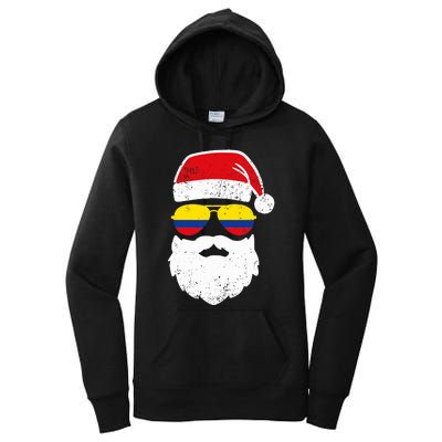 Funny Santa Claus Face Sunglasses Colombia Flag  Women's Pullover Hoodie