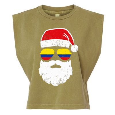 Funny Santa Claus Face Sunglasses Colombia Flag  Garment-Dyed Women's Muscle Tee