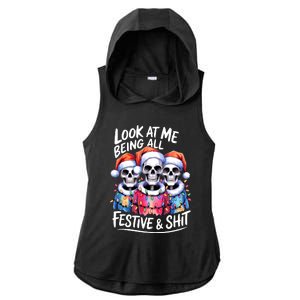 Funny Skeleton Christmas Look At Me All Festive And Ladies PosiCharge Tri-Blend Wicking Draft Hoodie Tank