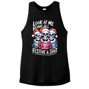 Funny Skeleton Christmas Look At Me All Festive And Ladies PosiCharge Tri-Blend Wicking Tank