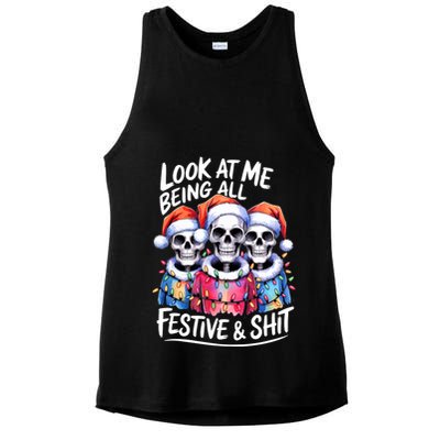 Funny Skeleton Christmas Look At Me All Festive And Ladies PosiCharge Tri-Blend Wicking Tank