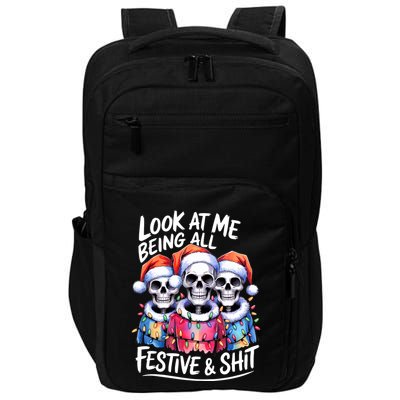 Funny Skeleton Christmas Look At Me All Festive And Impact Tech Backpack