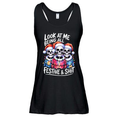 Funny Skeleton Christmas Look At Me All Festive And Ladies Essential Flowy Tank