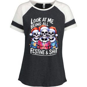 Funny Skeleton Christmas Look At Me All Festive And Enza Ladies Jersey Colorblock Tee