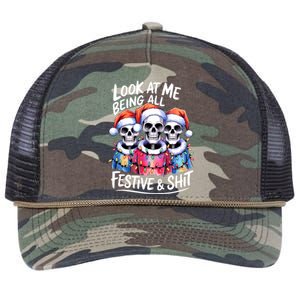 Funny Skeleton Christmas Look At Me All Festive And Retro Rope Trucker Hat Cap