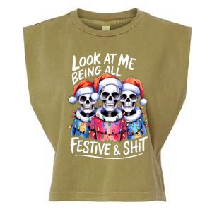 Funny Skeleton Christmas Look At Me All Festive And Garment-Dyed Women's Muscle Tee