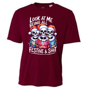 Funny Skeleton Christmas Look At Me All Festive And Cooling Performance Crew T-Shirt