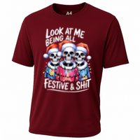 Funny Skeleton Christmas Look At Me All Festive And Cooling Performance Crew T-Shirt