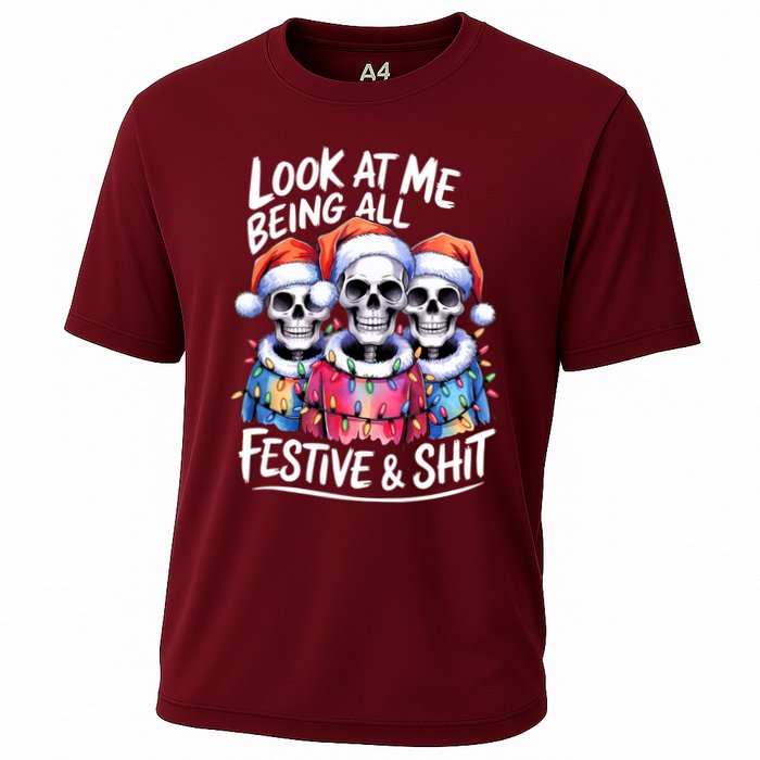 Funny Skeleton Christmas Look At Me All Festive And Cooling Performance Crew T-Shirt