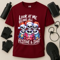 Funny Skeleton Christmas Look At Me All Festive And Cooling Performance Crew T-Shirt