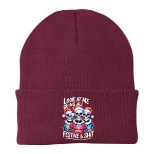 Funny Skeleton Christmas Look At Me All Festive And Knit Cap Winter Beanie