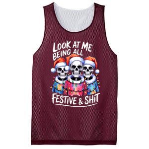 Funny Skeleton Christmas Look At Me All Festive And Mesh Reversible Basketball Jersey Tank