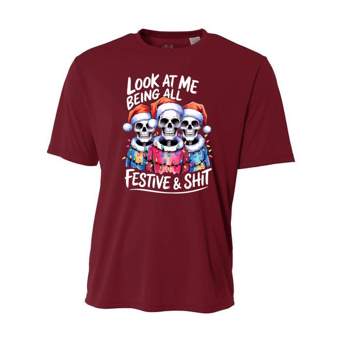 Funny Skeleton Christmas Look At Me All Festive And Youth Performance Sprint T-Shirt