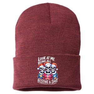 Funny Skeleton Christmas Look At Me All Festive And Sustainable Knit Beanie