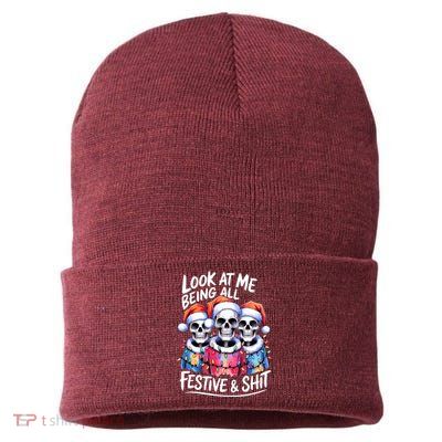Funny Skeleton Christmas Look At Me All Festive And Sustainable Knit Beanie