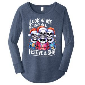 Funny Skeleton Christmas Look At Me All Festive And Women's Perfect Tri Tunic Long Sleeve Shirt