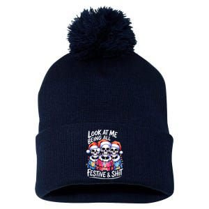 Funny Skeleton Christmas Look At Me All Festive And Pom Pom 12in Knit Beanie