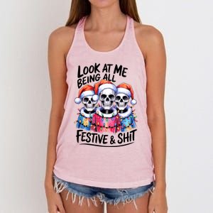 Funny Skeleton Christmas Look At Me All Festive And Women's Knotted Racerback Tank