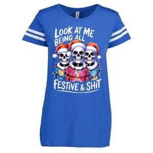 Funny Skeleton Christmas Look At Me All Festive And Enza Ladies Jersey Football T-Shirt