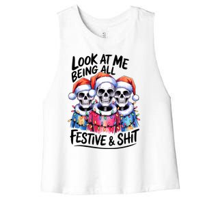 Funny Skeleton Christmas Look At Me All Festive And Women's Racerback Cropped Tank