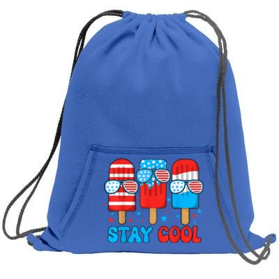 Funny Stay Cool 4th July Popsicle Usa Flag Boy Gift Sweatshirt Cinch Pack Bag