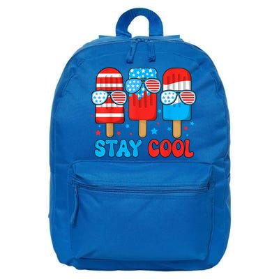 Funny Stay Cool 4th July Popsicle Usa Flag Boy Gift 16 in Basic Backpack