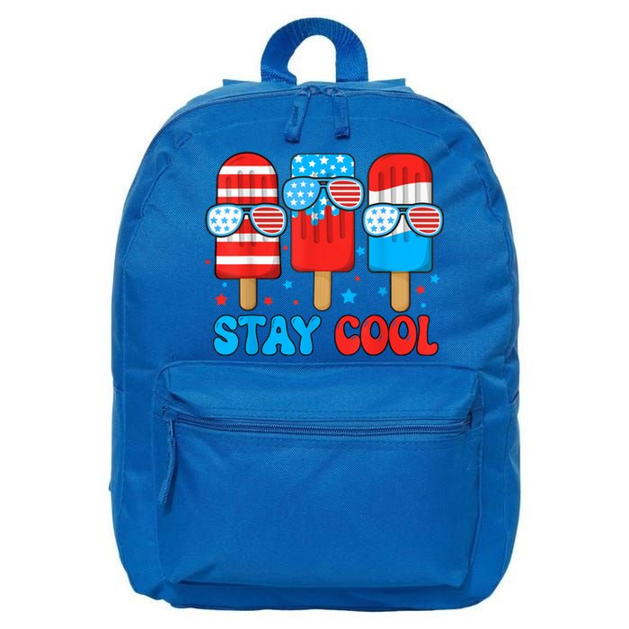 Funny Stay Cool 4th July Popsicle Usa Flag Boy Gift 16 in Basic Backpack