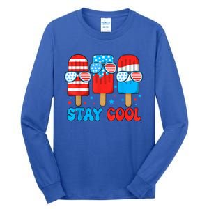 Funny Stay Cool 4th July Popsicle Usa Flag Boy Gift Tall Long Sleeve T-Shirt