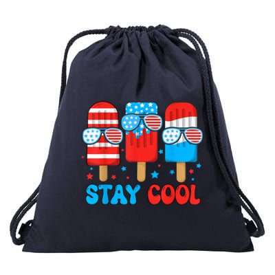 Funny Stay Cool 4th July Popsicle Usa Flag Boy Gift Drawstring Bag