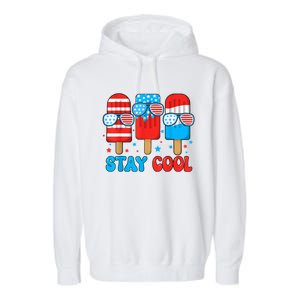 Funny Stay Cool 4th July Popsicle Usa Flag Boy Gift Garment-Dyed Fleece Hoodie