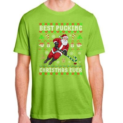 Funny Santa Claus Ugly Christmas Ice Hockey Best Pucking Funny Gift Adult ChromaSoft Performance T-Shirt