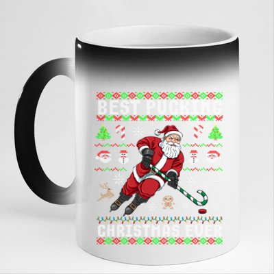 Funny Santa Claus Ugly Christmas Ice Hockey Best Pucking Funny Gift 11oz Black Color Changing Mug